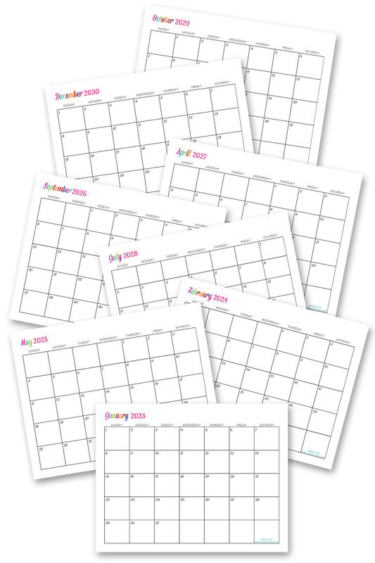2023 - 2030 Editable Calendars