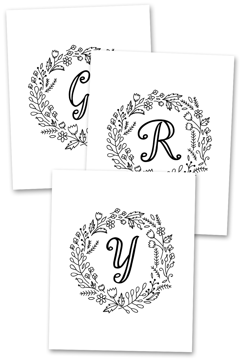 Colorable Floral Monogram Wall Art Printable