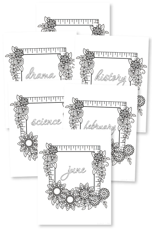 Floral Coloring Binder Covers