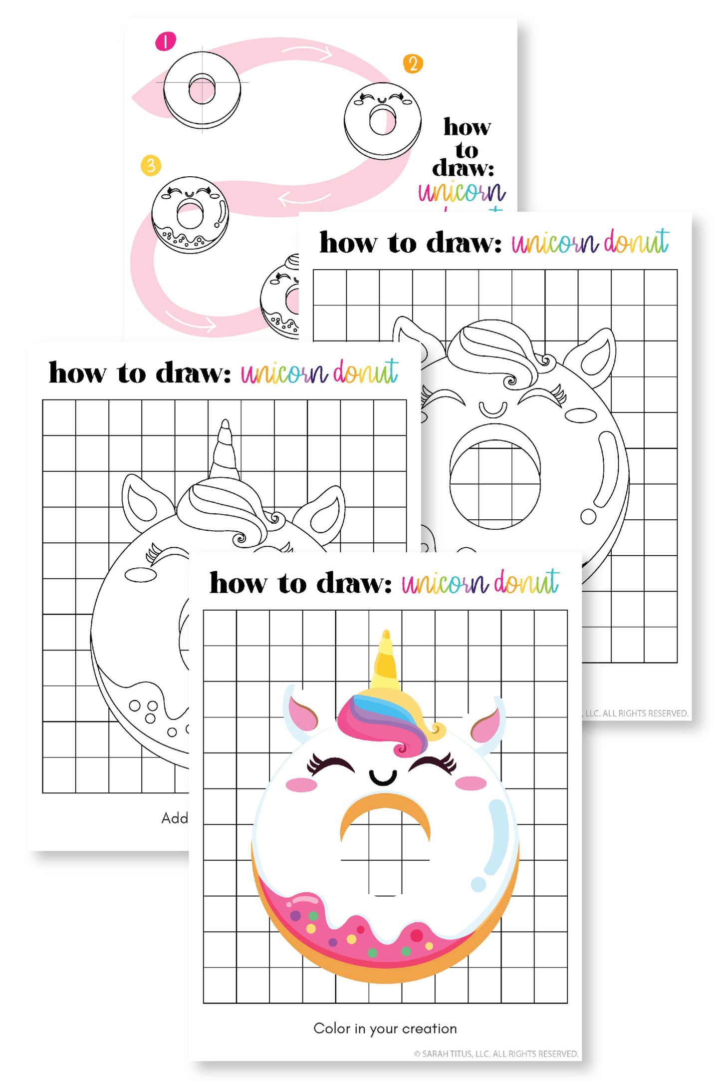 How to Draw a Unicorn Donut {8 Pages}