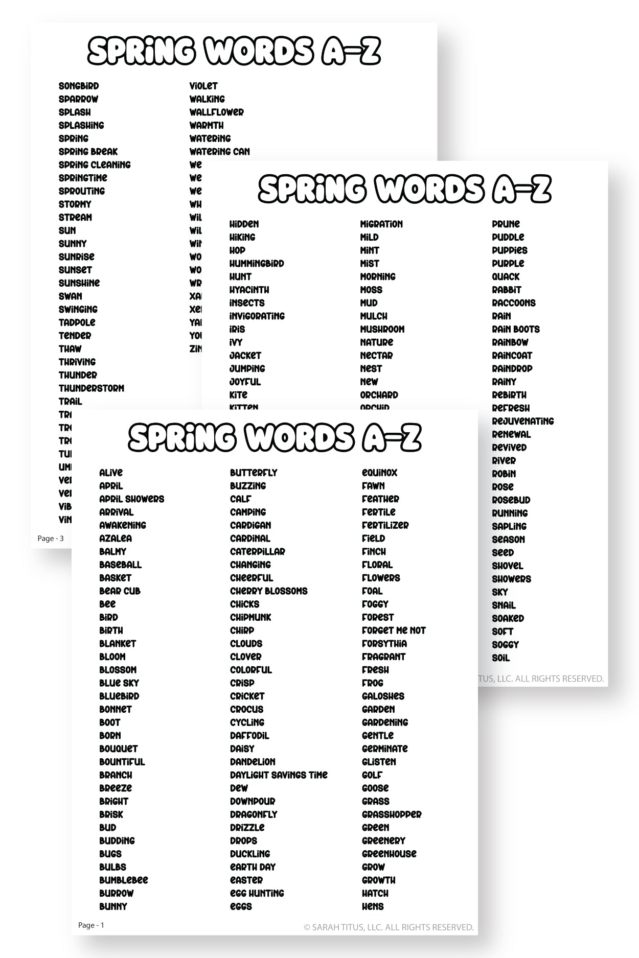 Spring Words List