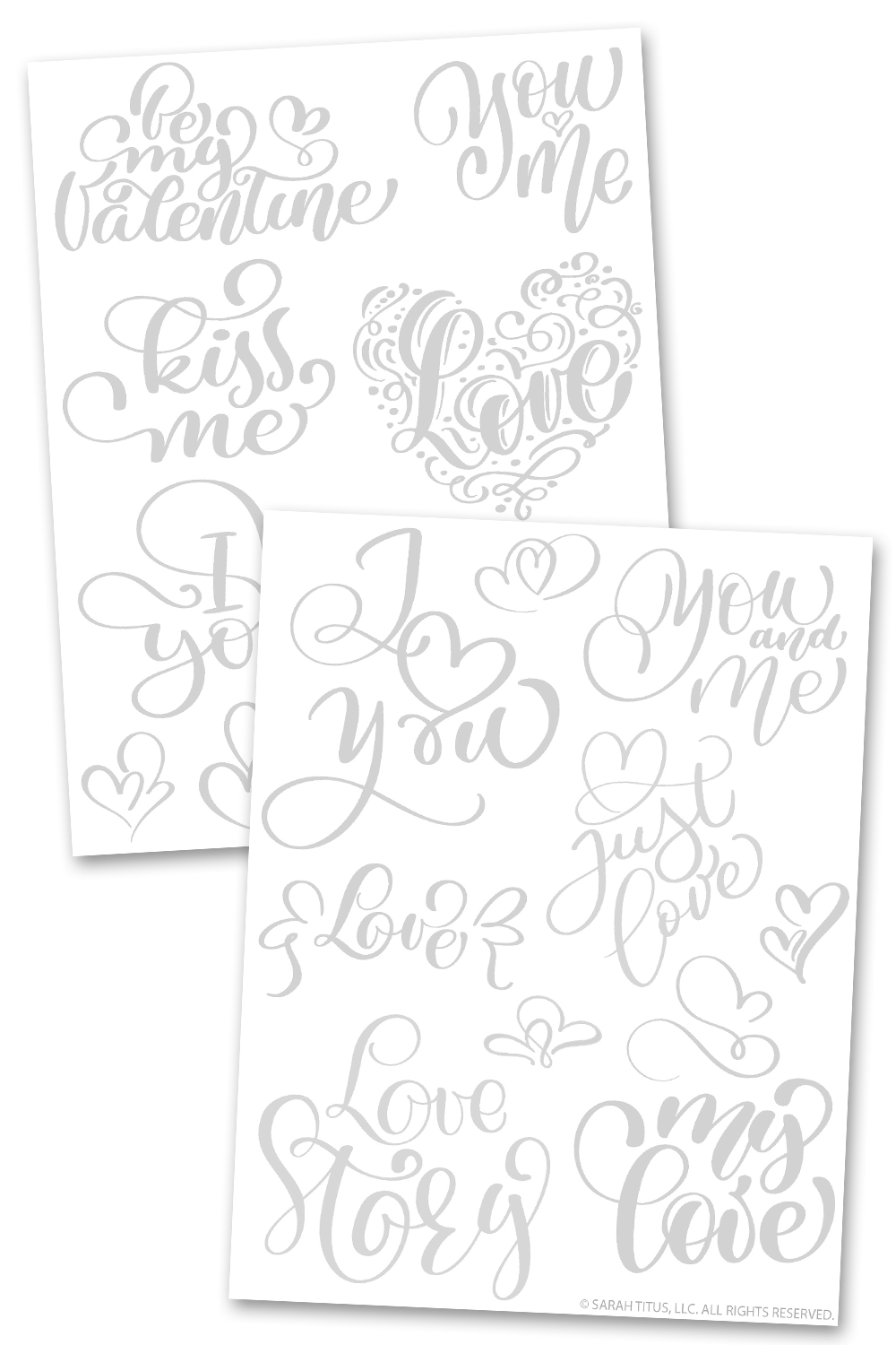 Valentine's Day Hand Lettering Worksheets Printable