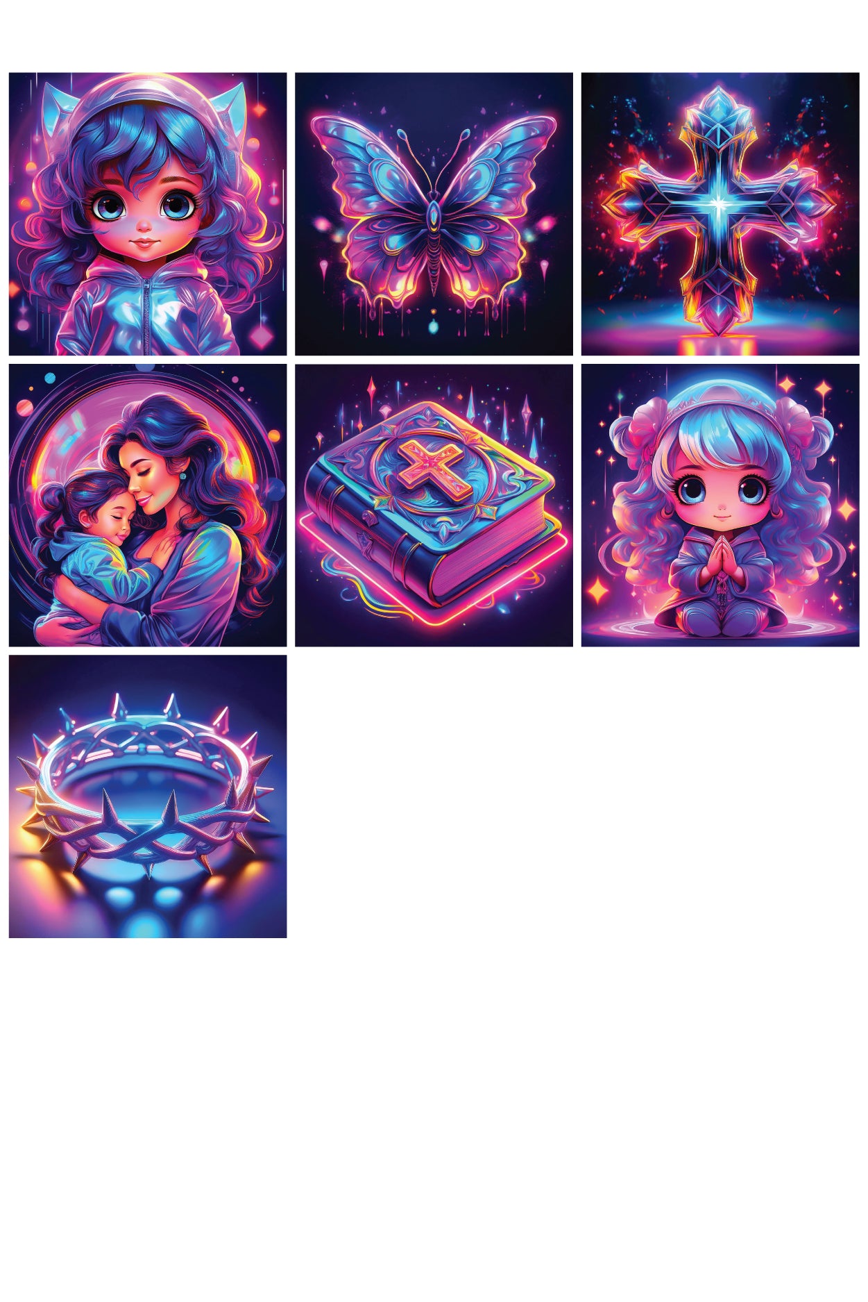 65+ Neon Christian Graphics Set