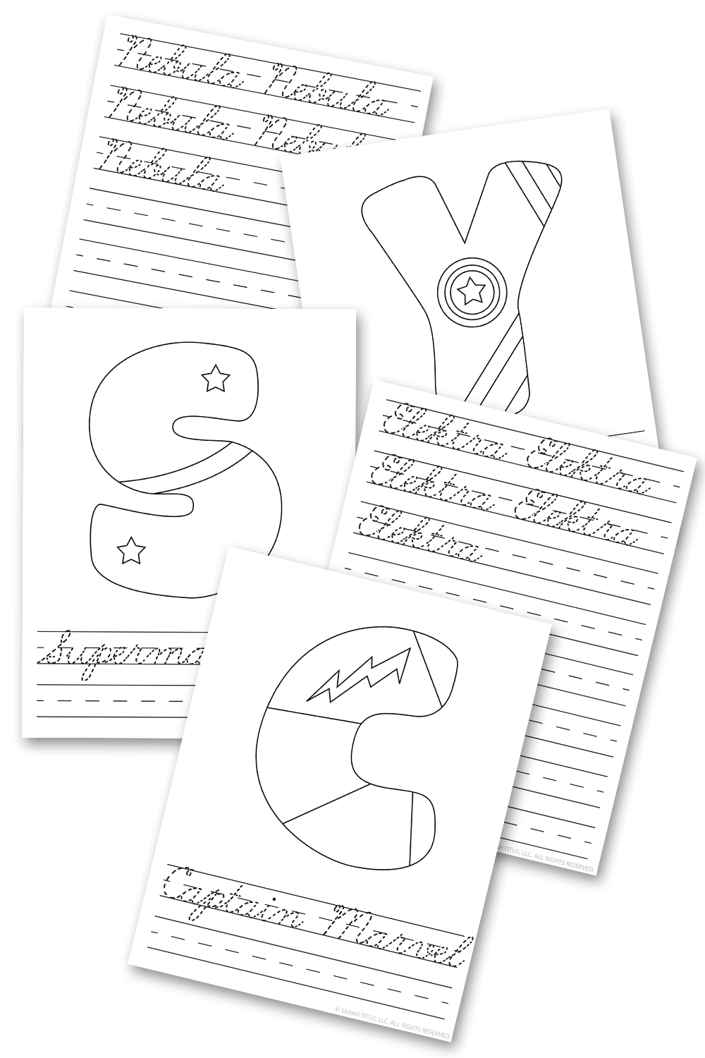 Superhero ABC Cursive Handwriting Practice Sheets