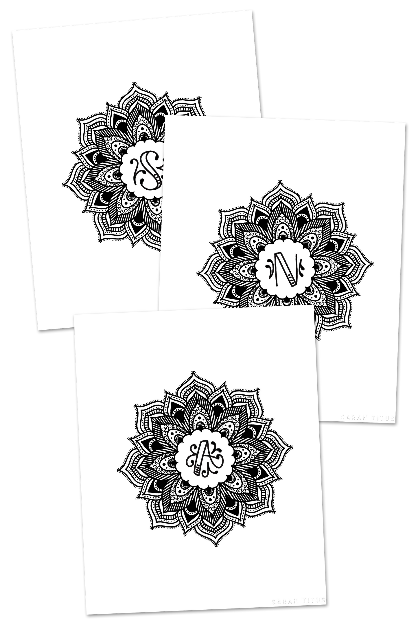 26 Colorable Mandala Flower Monogram Wall Art Prints