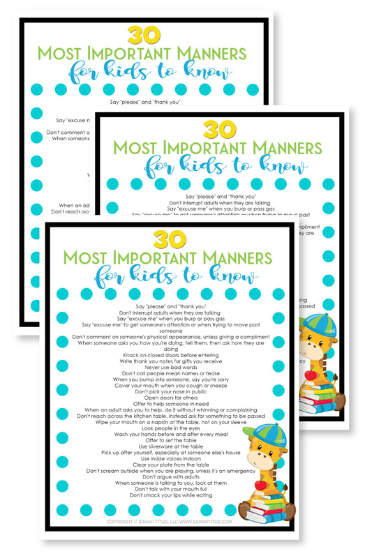 30 Most Important Manners For Kids Printable