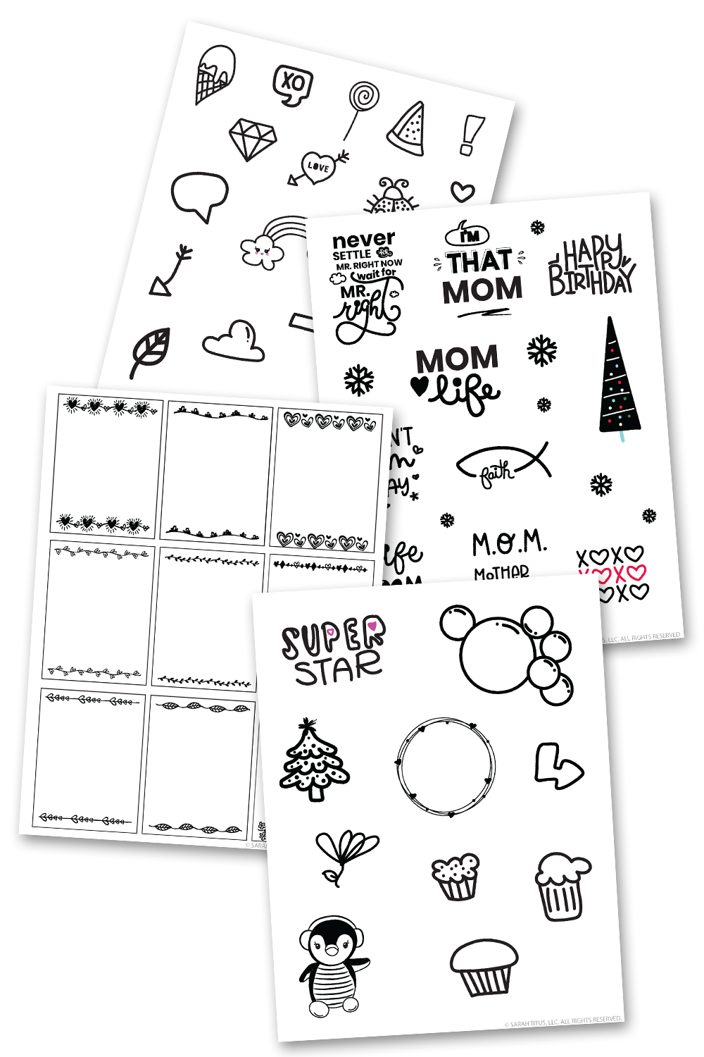 Black and White Planner Stickers Set