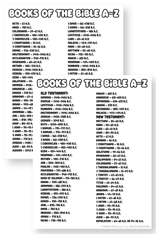 Books of the Bible + Dates Lists