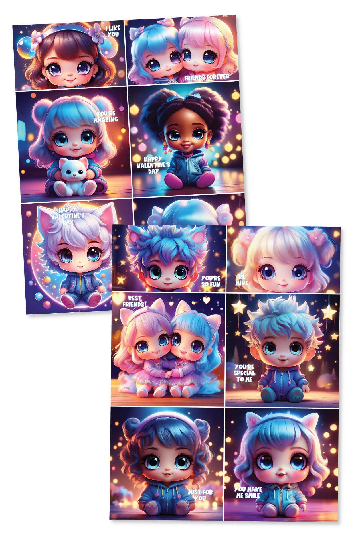 Chibi Valentine's Day Cards Set