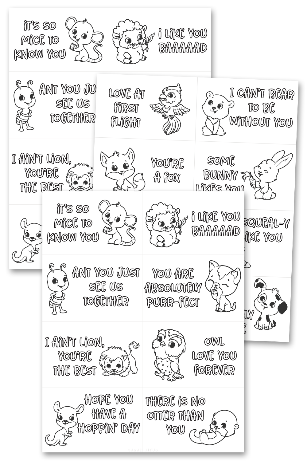 Colorable Animal Pun Valentine's Day CardsColorable Animal Pun Valentine's Day Cards