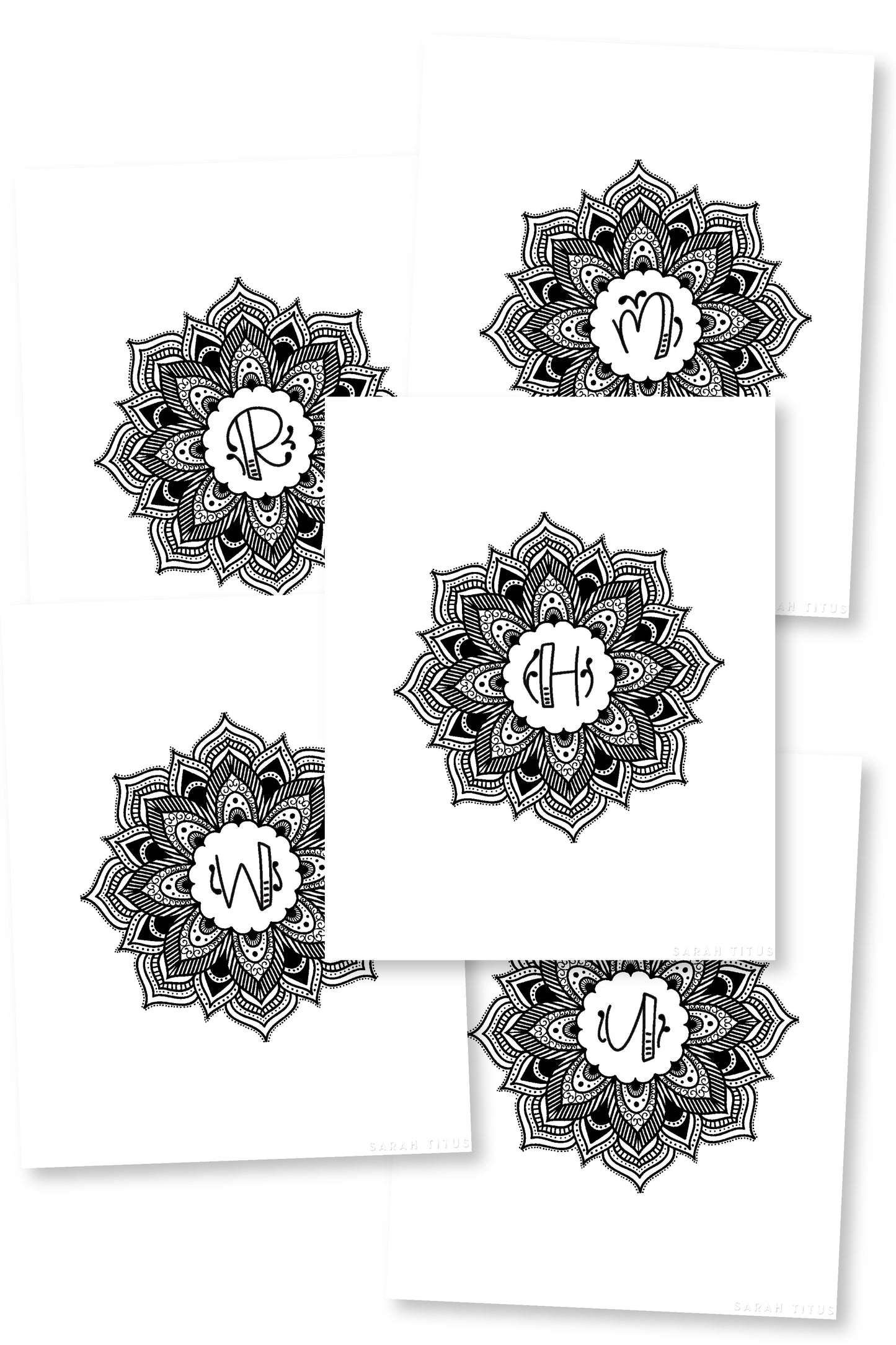 Colorable Mandala Flower Monogram Wall Art Printables