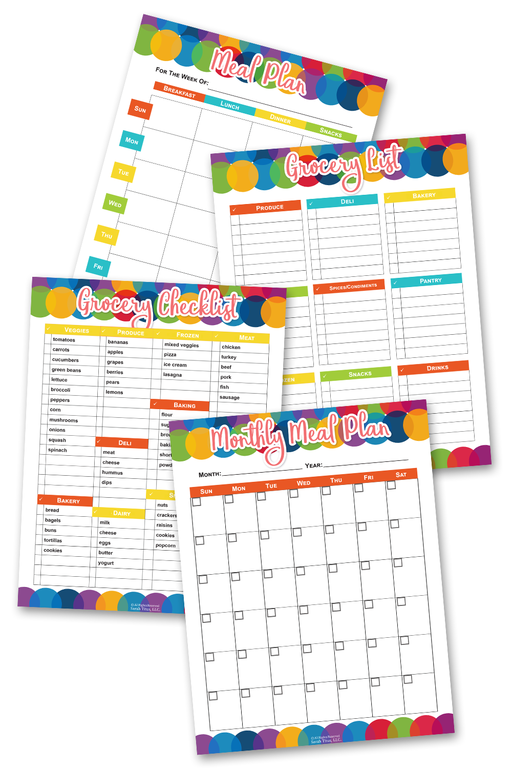 Colorful Menu Planner Pages