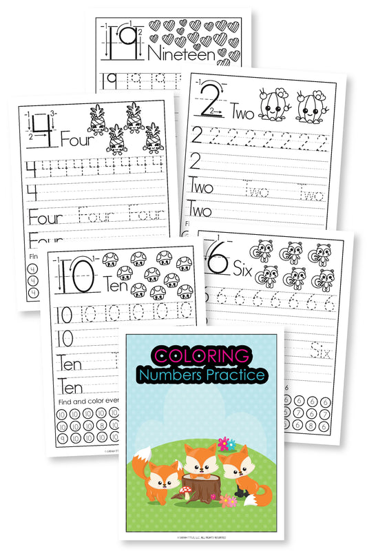 Coloring Numbers Writing Practice
