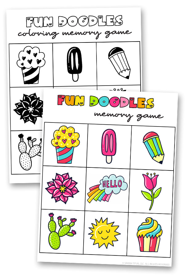 Fun Doodles Memory Games {Color + B/W}