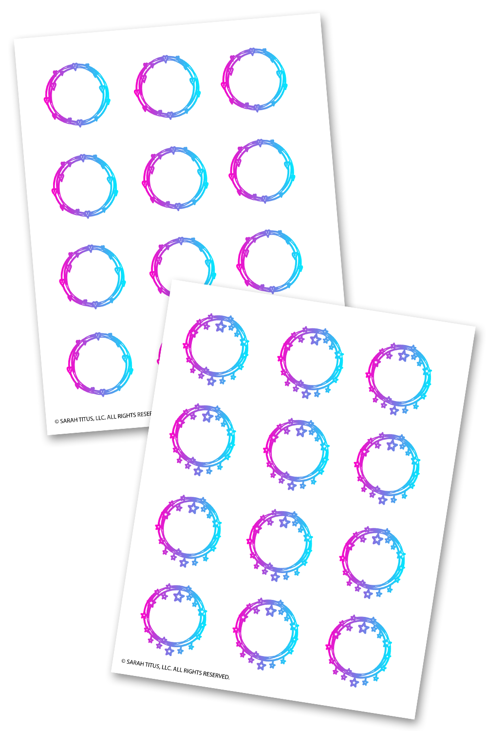 Hearts and Stars Wreath Planner Stickers