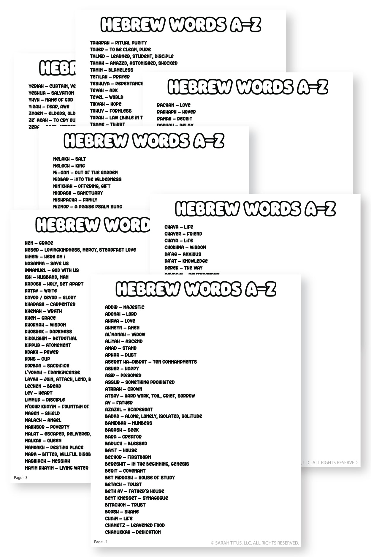 Hebrew Christian Words List
