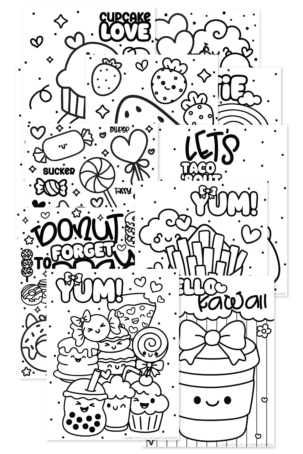 Kawaii Food Coloring Pages {12 Pages}