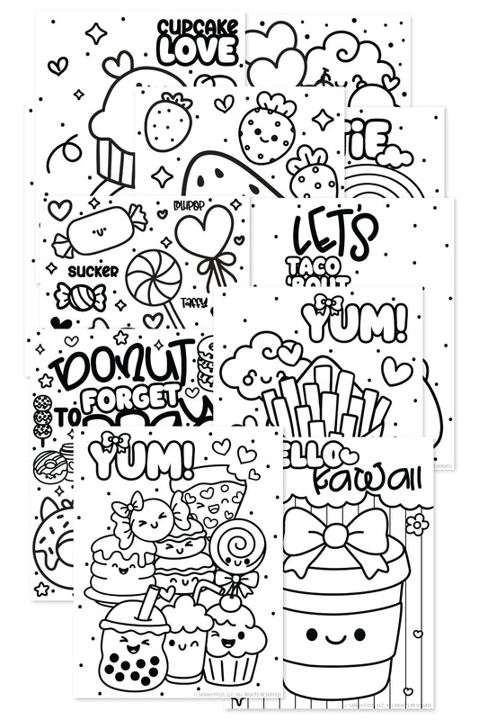 Kawaii Food Coloring Pages {12 Pages}