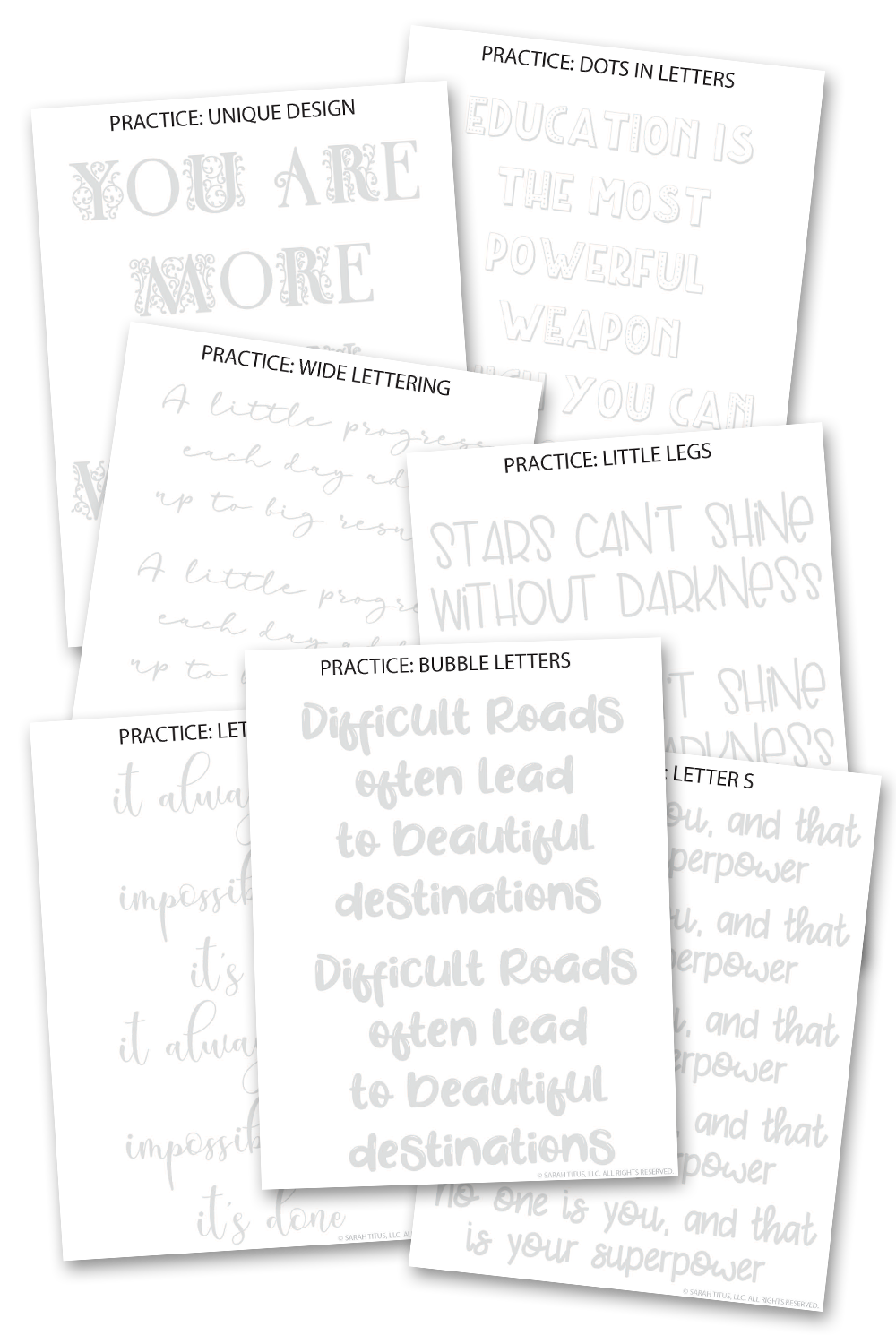 Motivational Quote Hand Lettering Practice Sheets {30 Pages} – Sarah Titus