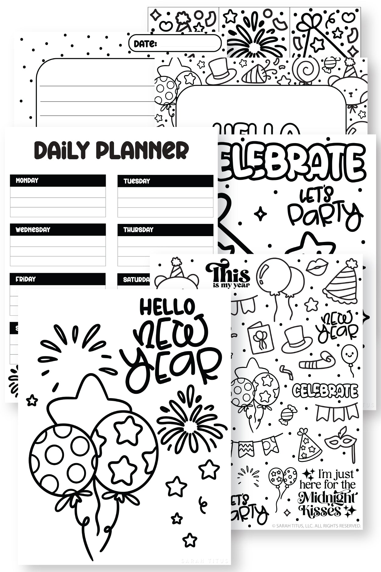 Coloring New Year's Daily Planner {10 Pages}
