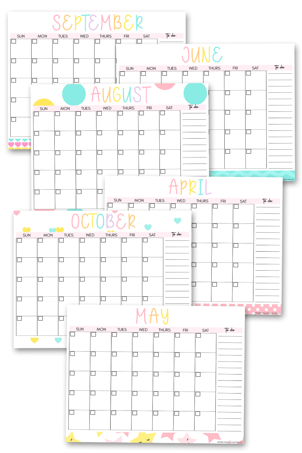 Undated Pastel Monthly Planner Calendars