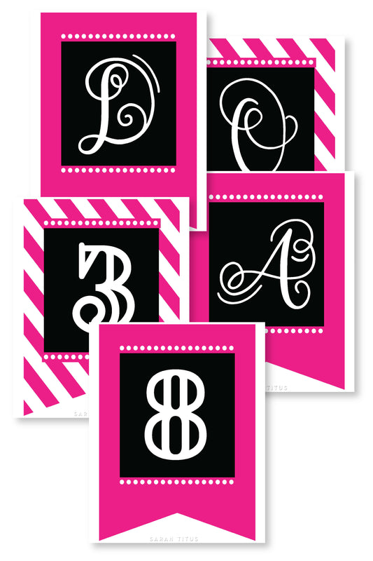 Pink, Black & White Birthday Banner Printables