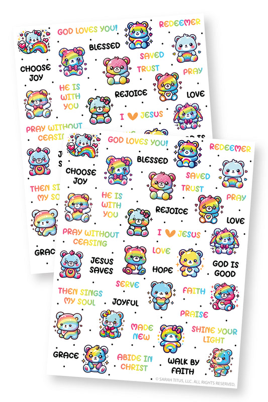 Rainbow Bear Christian Stickers