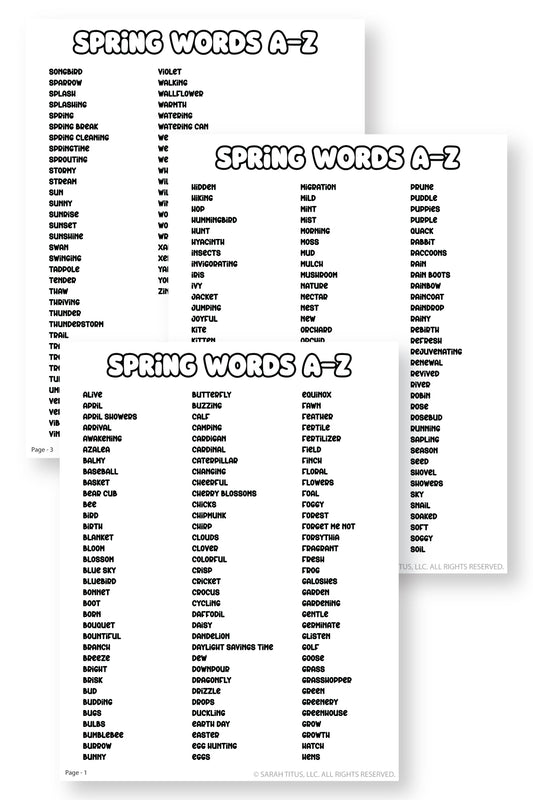 Spring Words List