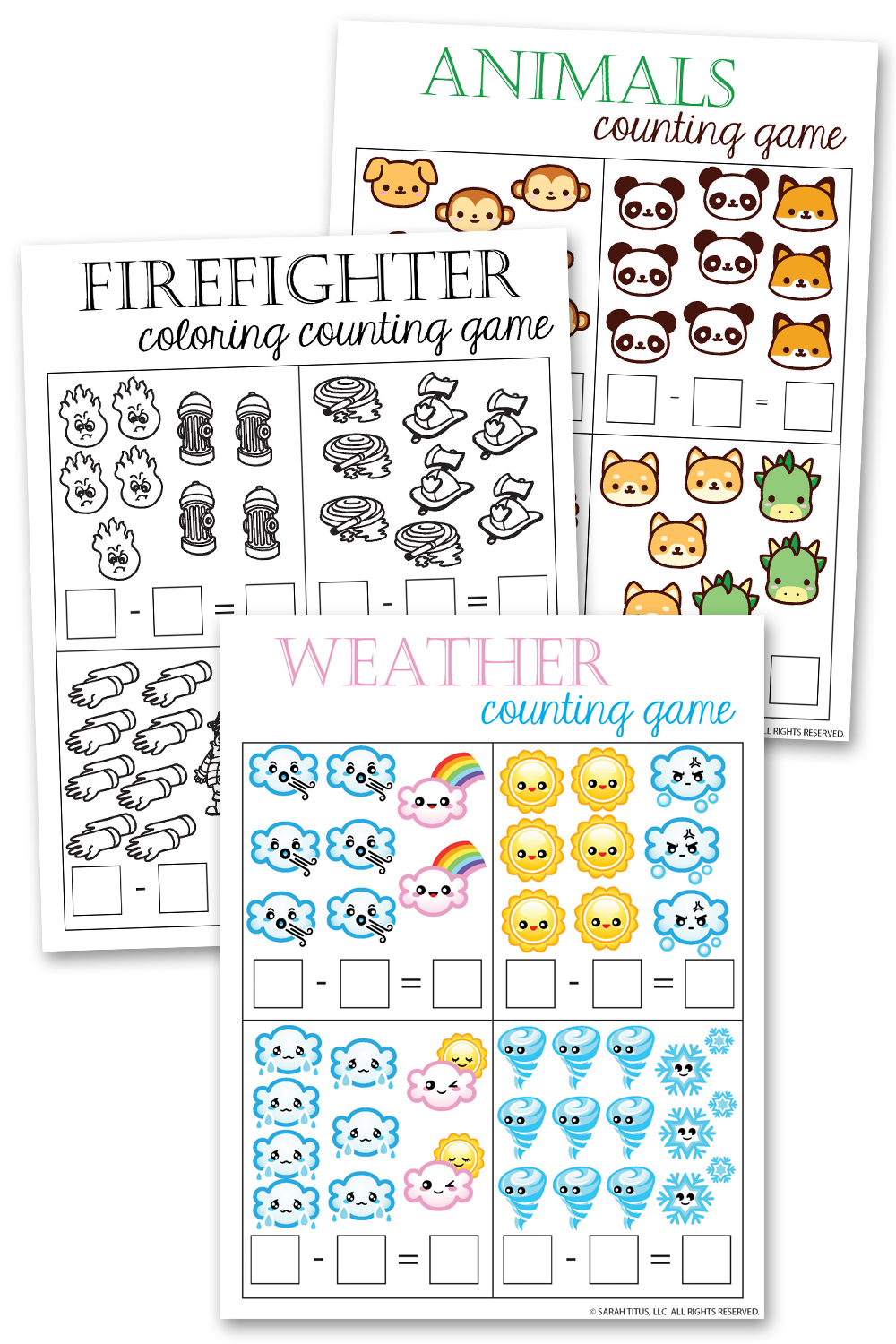 Substraction Math Games Printables {10 Pages} – Sarah Titus