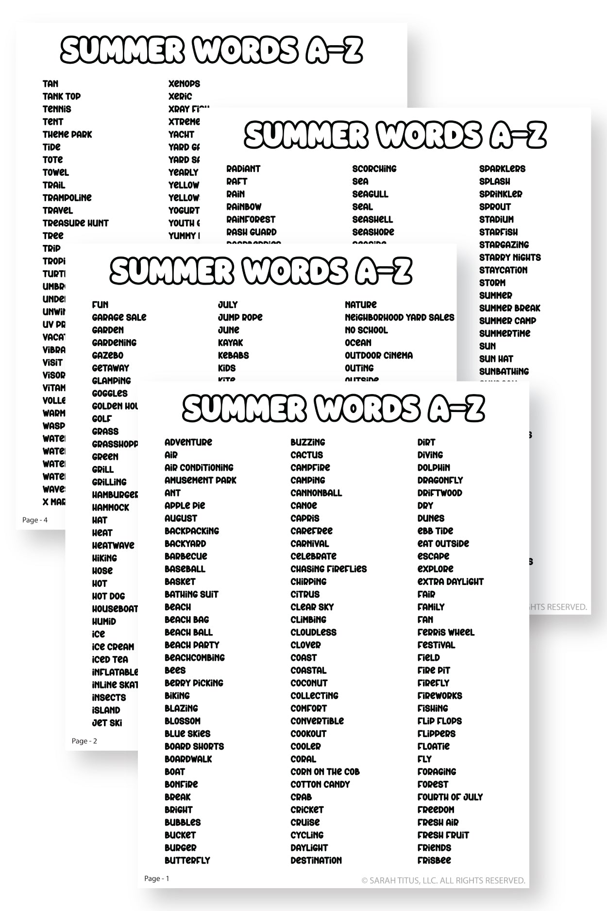 Summer Words List