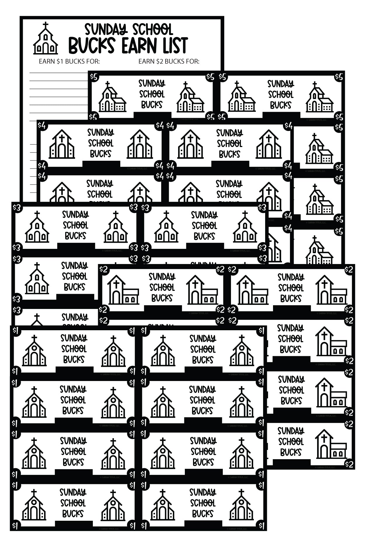 Sunday School Bucks {6 Pages}