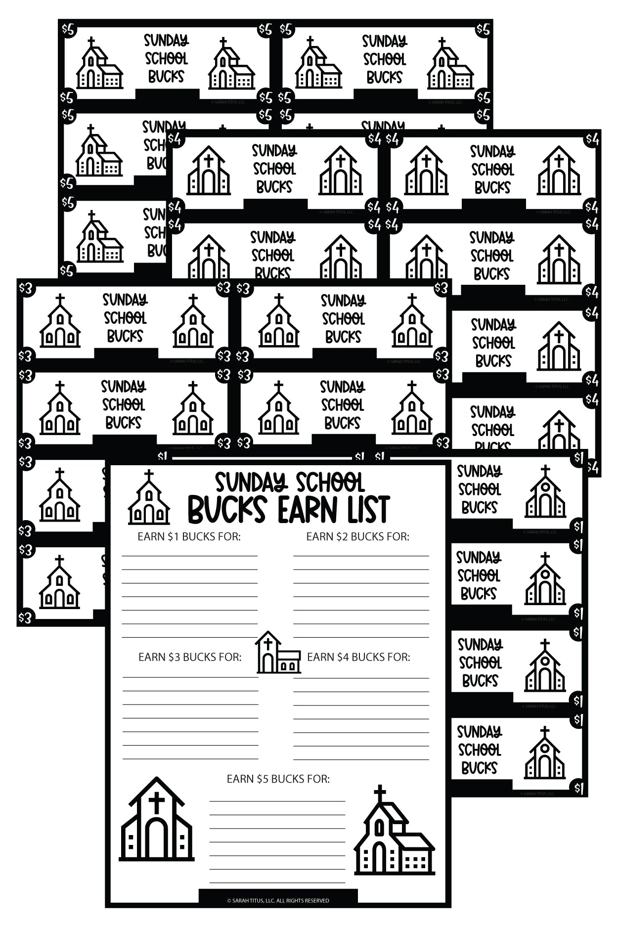 Sunday School Bucks {6 Pages}
