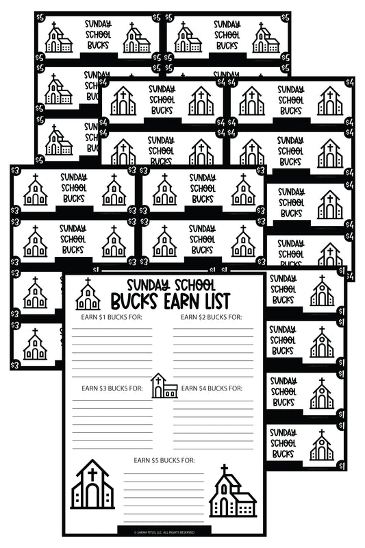 Sunday School Bucks {6 Pages}