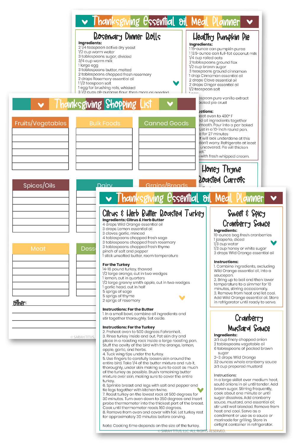 Thanksgiving Essential Oil Meal Planner + Shopping List