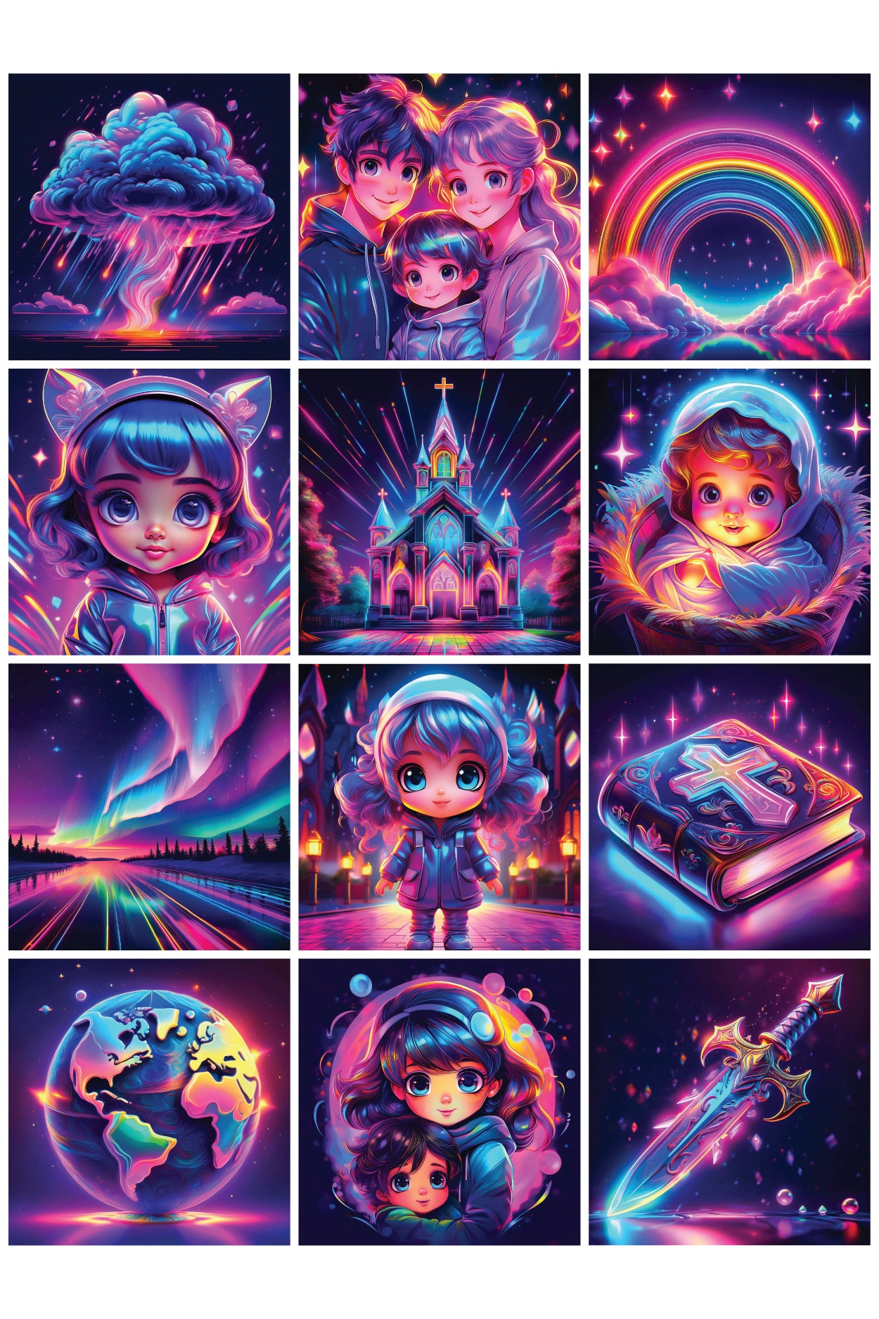 65+ Neon Christian Graphics Set