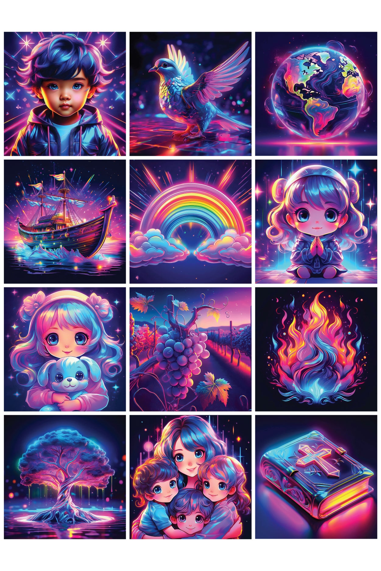 65+ Neon Christian Graphics Set