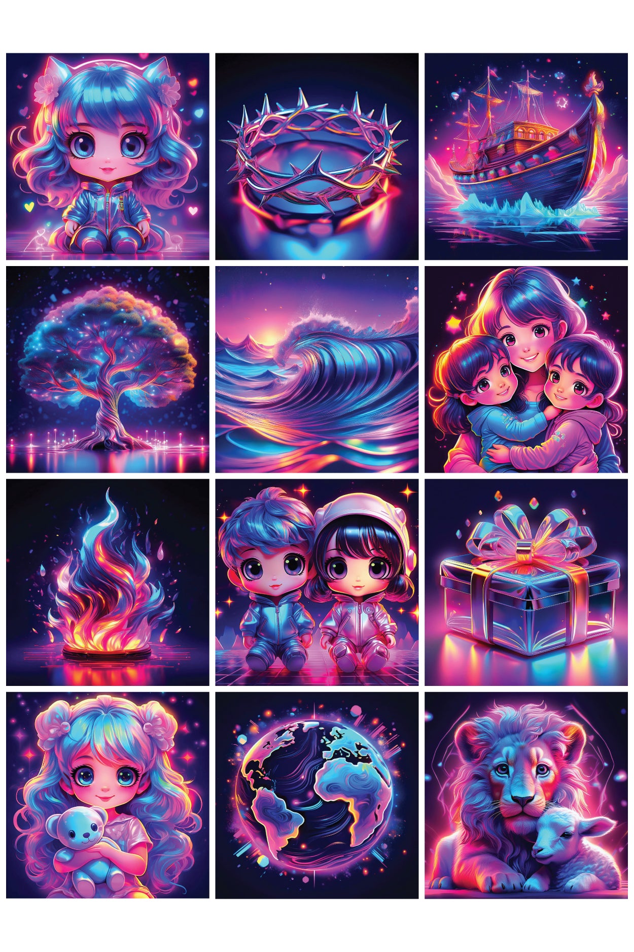 65+ Neon Christian Graphics Set