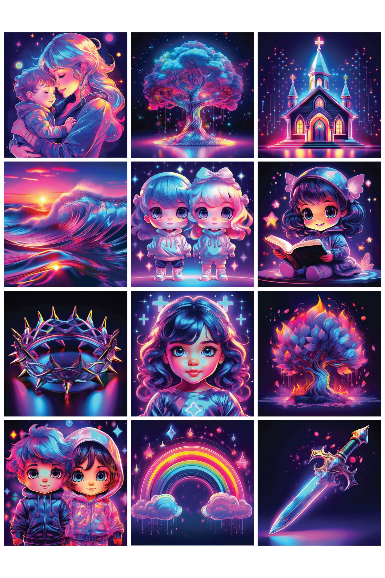 65+ Neon Christian Graphics Set