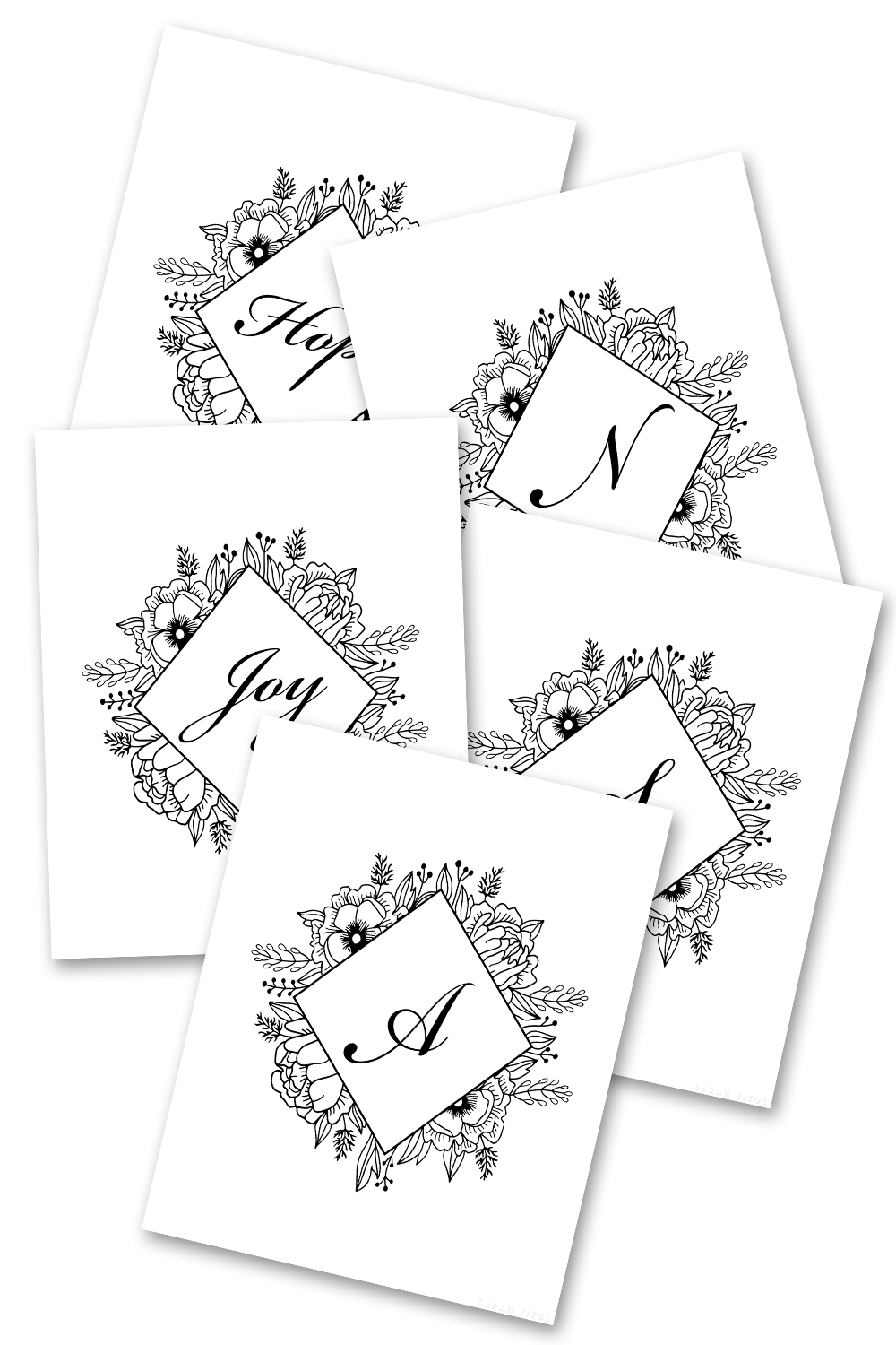 30 Monogram Colorable Diamond Flowers Wall Art Printables