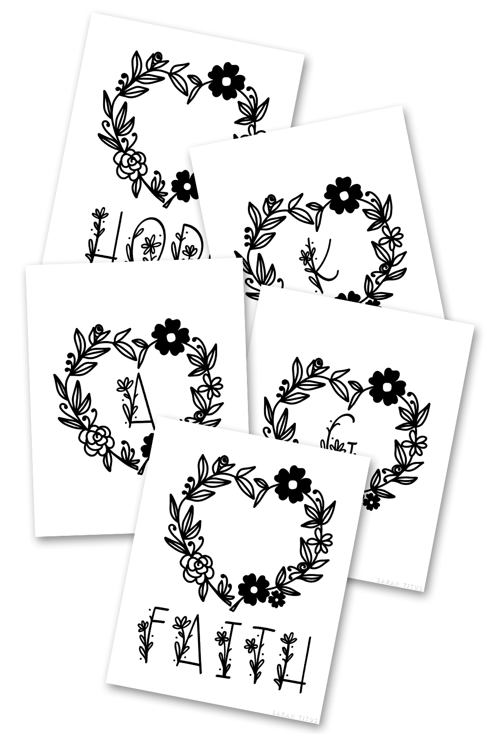 30 Monogram Colorable Flower Heart Wall Art Printables