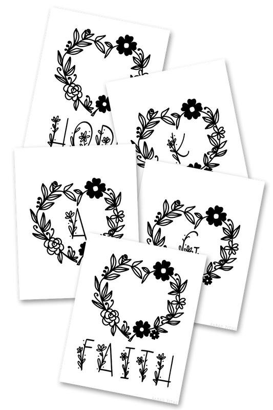 30 Monogram Colorable Flower Heart Wall Art Printables