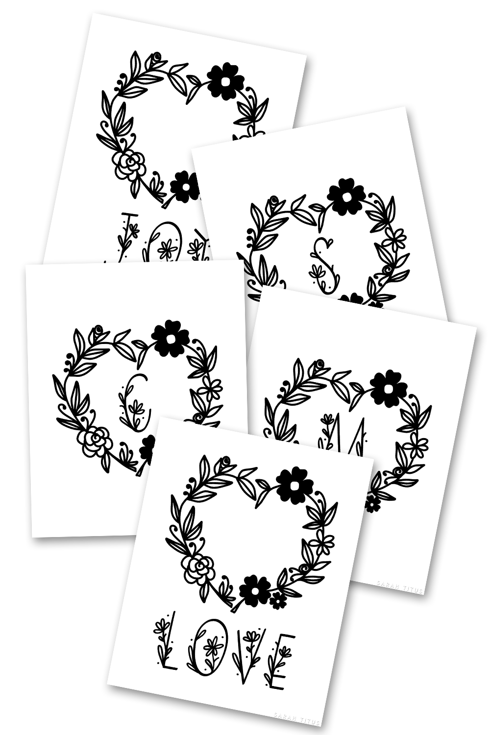 30 Monogram Colorable Flower Heart Wall Art Printables