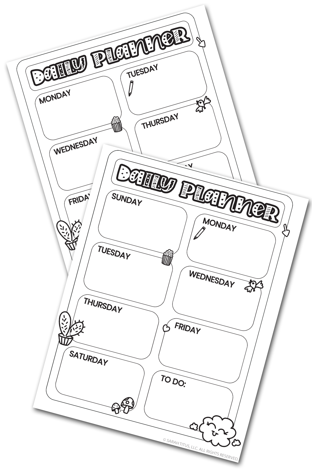 Black and White Daily Planner - Colorable