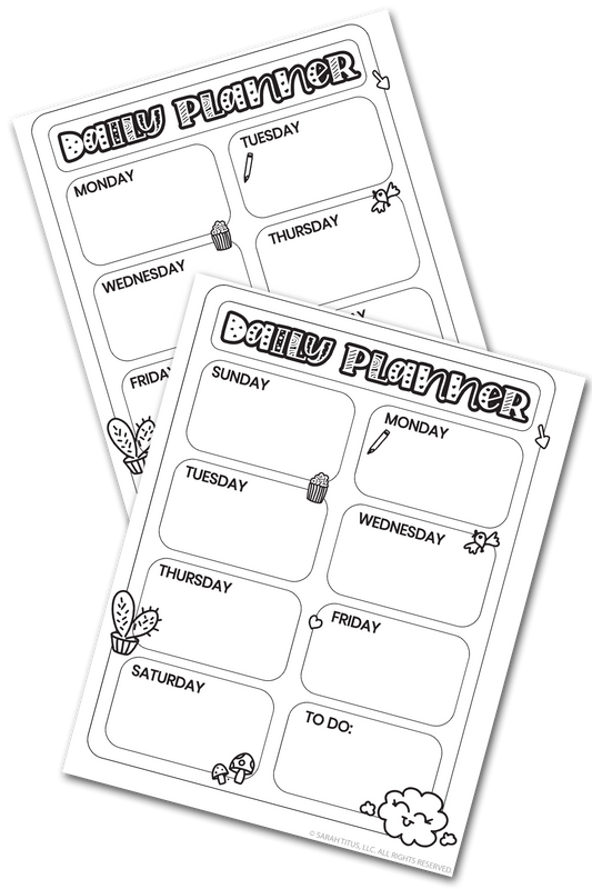 Black and White Daily Planner - Colorable