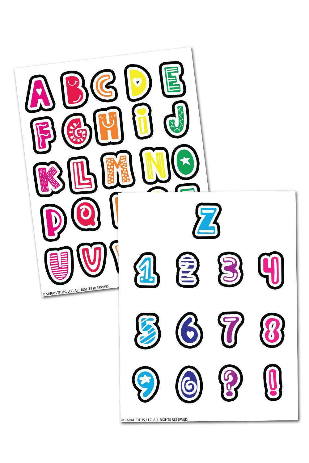 Fun Colorful Alphabet and Numbers Planner Stickers