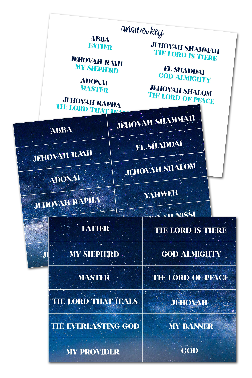 Names of God Memory Matching Game