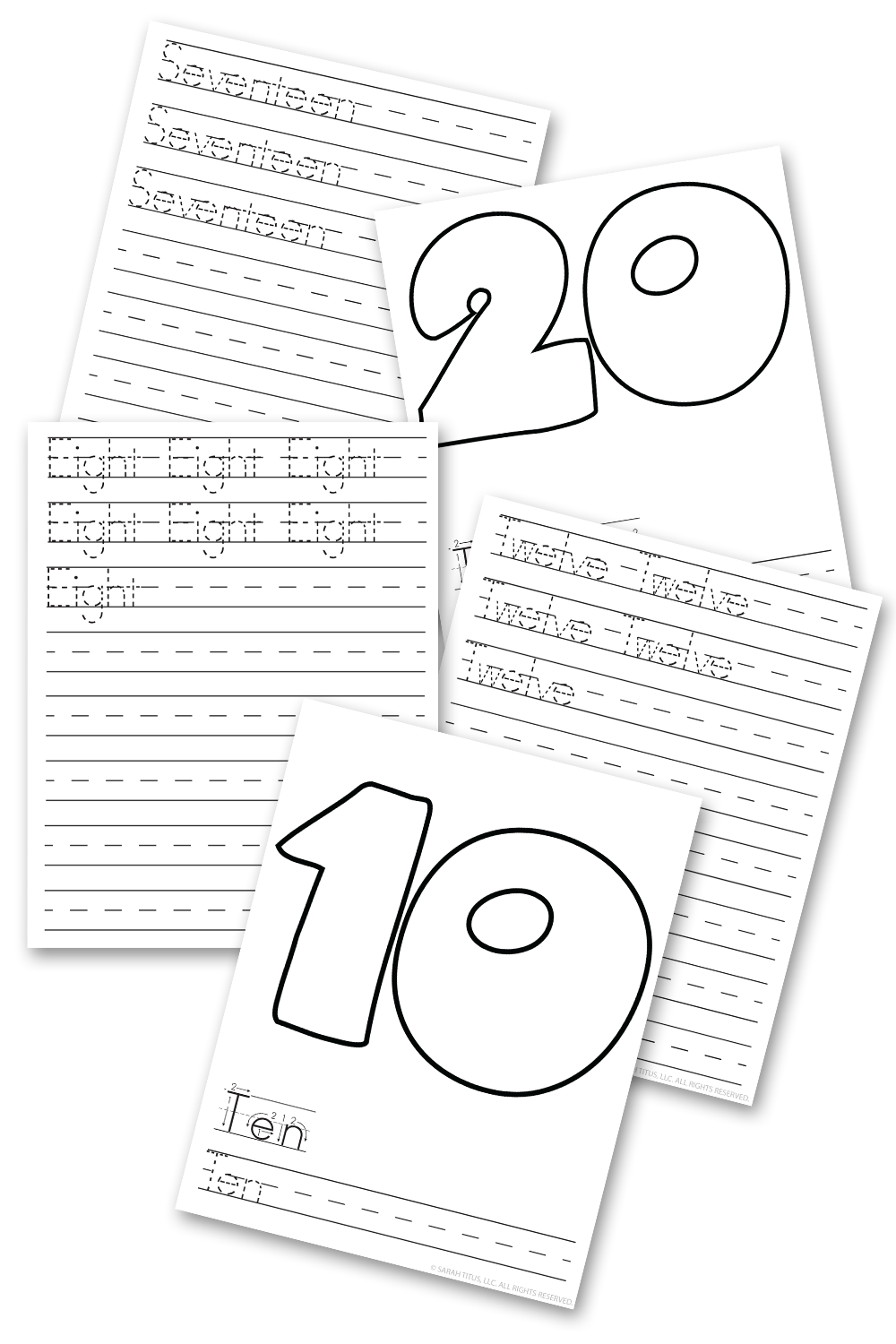 Numbers 1-20 Handwriting Practice Sheets