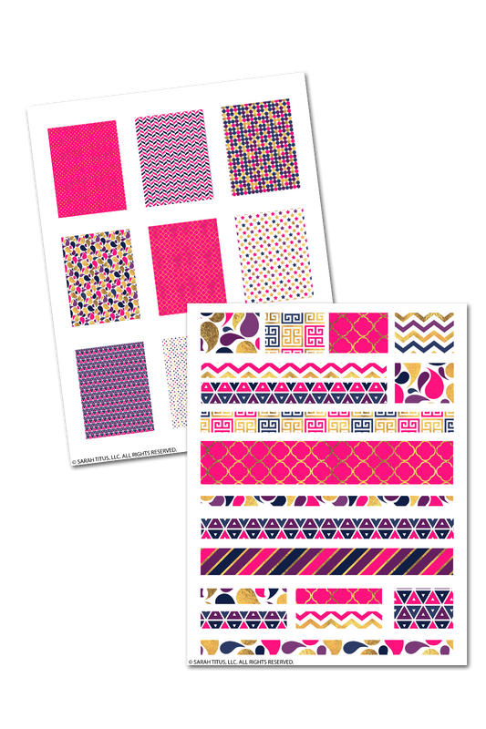 Pink & Gold Glam Planner Stickers, Washi Tape, Ribbons, and More