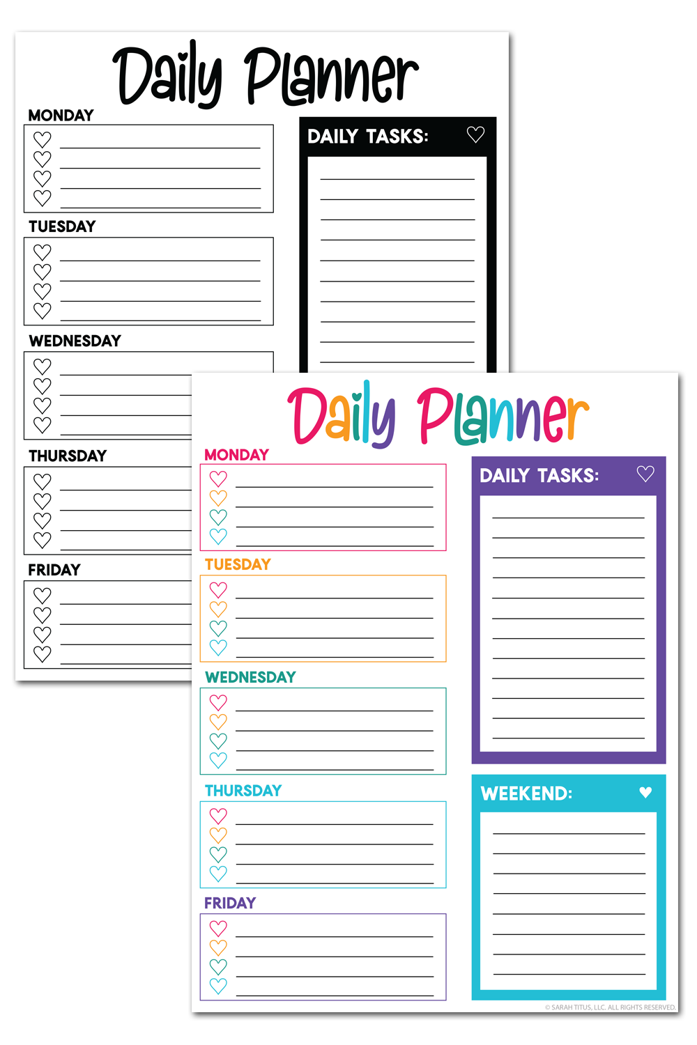 Rainbow & B/W Daily Planner Pages