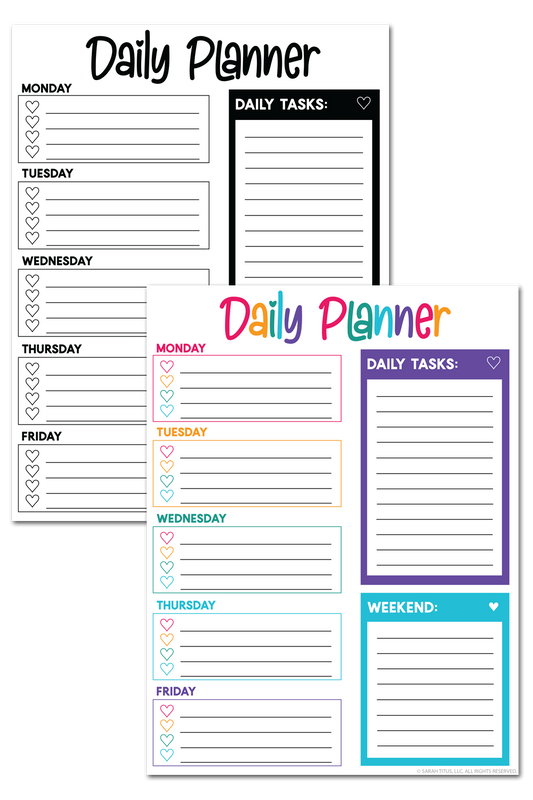 Rainbow & B/W Daily Planner Pages